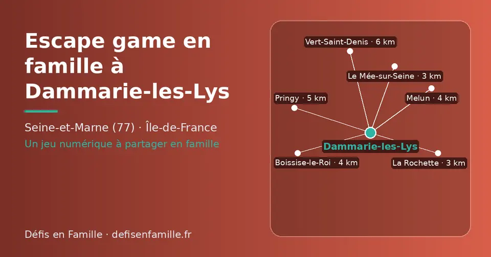 Carte schématique : Dammarie-les-Lys et les communes voisines présentées sur ce site (La Rochette, Le Mée-sur-Seine, Boissise-le-Roi, Melun, Pringy, Vert-Saint-Denis)