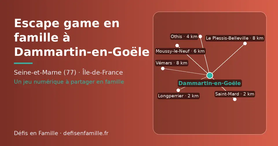 Carte schématique : Dammartin-en-Goële et les communes voisines présentées sur ce site (Longperrier, Saint-Mard, Othis, Moussy-le-Neuf, Vémars, Le Plessis-Belleville)