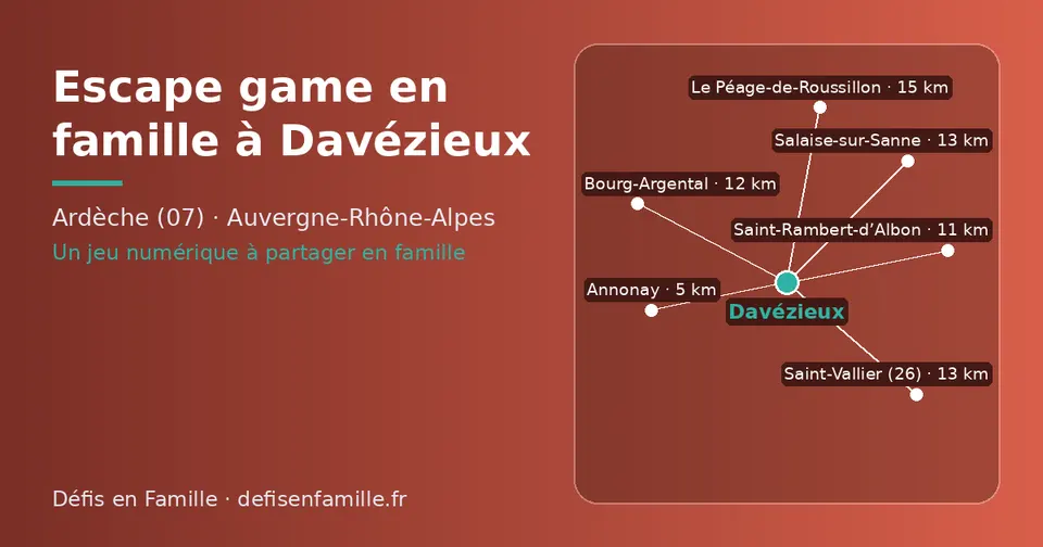Carte schématique : Davézieux et les communes voisines présentées sur ce site (Annonay, Saint-Rambert-d’Albon, Bourg-Argental, Saint-Vallier (26), Salaise-sur-Sanne, Le Péage-de-Roussillon)