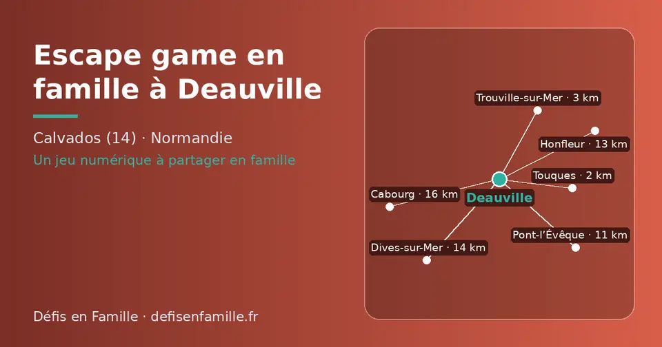 Carte schématique : Deauville et les communes voisines présentées sur ce site (Touques, Trouville-sur-Mer, Pont-l’Évêque, Honfleur, Dives-sur-Mer, Cabourg)