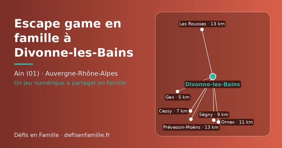 Carte schématique : Divonne-les-Bains et les communes voisines présentées sur ce site (Gex, Cessy, Ségny, Ornex, Les Rousses, Prévessin-Moëns)