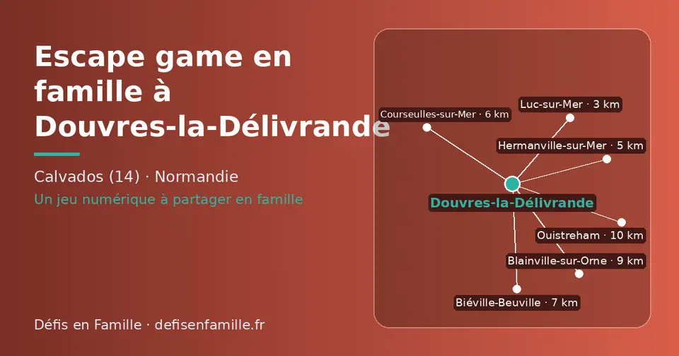 Carte schématique : Douvres-la-Délivrande et les communes voisines présentées sur ce site (Luc-sur-Mer, Hermanville-sur-Mer, Courseulles-sur-Mer, Biéville-Beuville, Blainville-sur-Orne, Ouistreham)