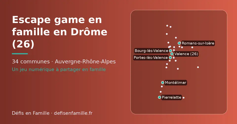 Carte schématique des 34 communes de la Drôme présentées sur ce site
