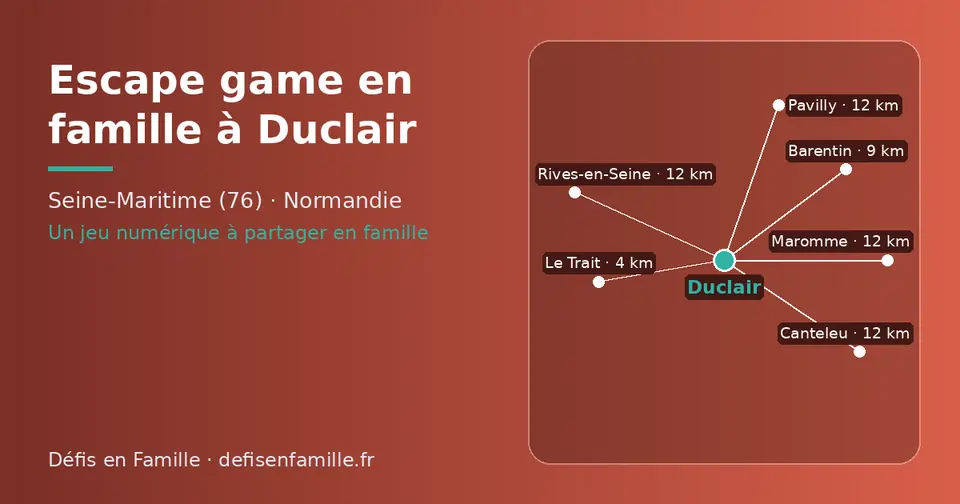 Carte schématique : Duclair et les communes voisines présentées sur ce site (Le Trait, Barentin, Maromme, Pavilly, Rives-en-Seine, Canteleu)