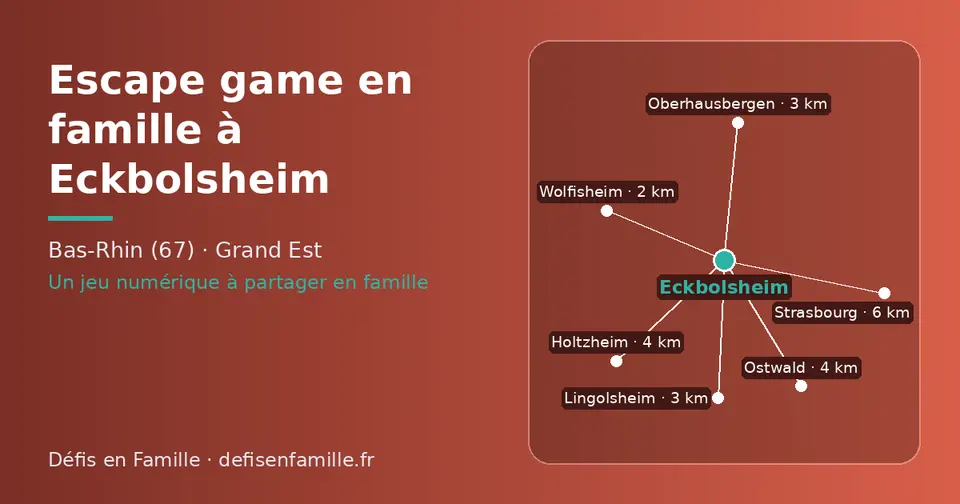 Carte schématique : Eckbolsheim et les communes voisines présentées sur ce site (Wolfisheim, Lingolsheim, Oberhausbergen, Holtzheim, Ostwald, Strasbourg)