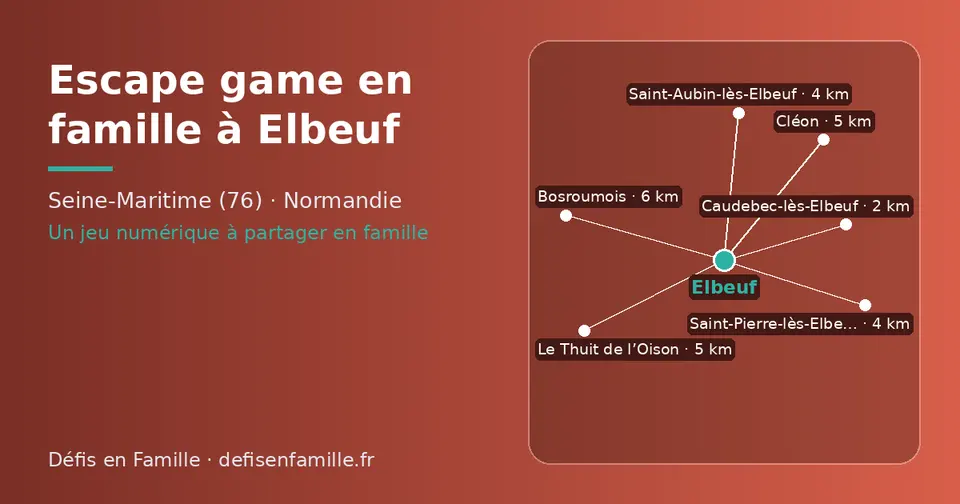 Carte schématique : Elbeuf et les communes voisines présentées sur ce site (Caudebec-lès-Elbeuf, Saint-Aubin-lès-Elbeuf, Saint-Pierre-lès-Elbeuf, Le Thuit de l’Oison, Cléon, Bosroumois)