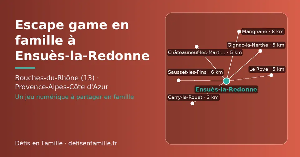 Carte schématique : Ensuès-la-Redonne et les communes voisines présentées sur ce site (Carry-le-Rouet, Le Rove, Gignac-la-Nerthe, Châteauneuf-les-Martigues, Sausset-les-Pins, Marignane)