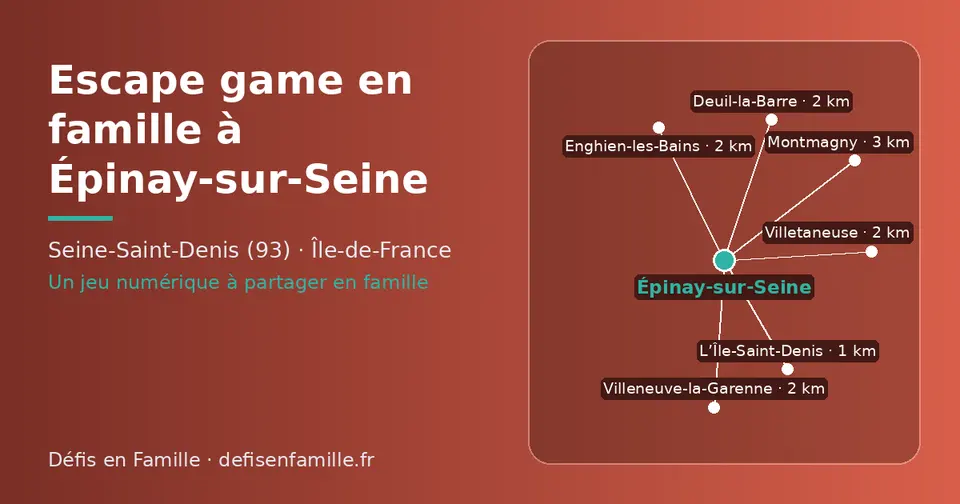 Carte schématique : Épinay-sur-Seine et les communes voisines présentées sur ce site (L’Île-Saint-Denis, Deuil-la-Barre, Villetaneuse, Enghien-les-Bains, Villeneuve-la-Garenne, Montmagny)