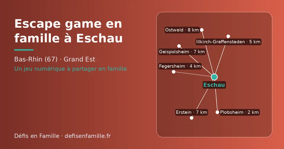 Carte schématique : Eschau et les communes voisines présentées sur ce site (Plobsheim, Fegersheim, Illkirch-Graffenstaden, Geispolsheim, Erstein, Ostwald)