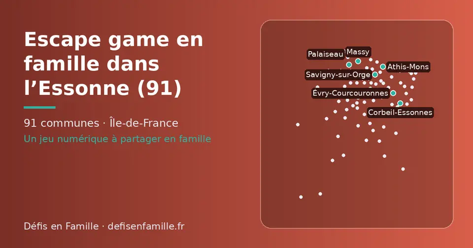 Carte schématique des 91 communes de l’Essonne présentées sur ce site