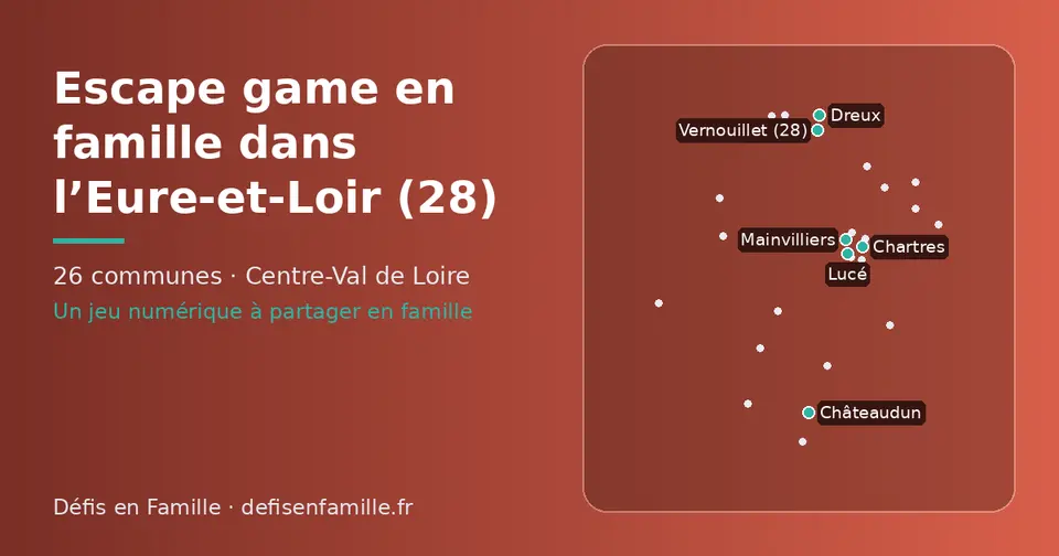 Carte schématique des 26 communes de l’Eure-et-Loir présentées sur ce site