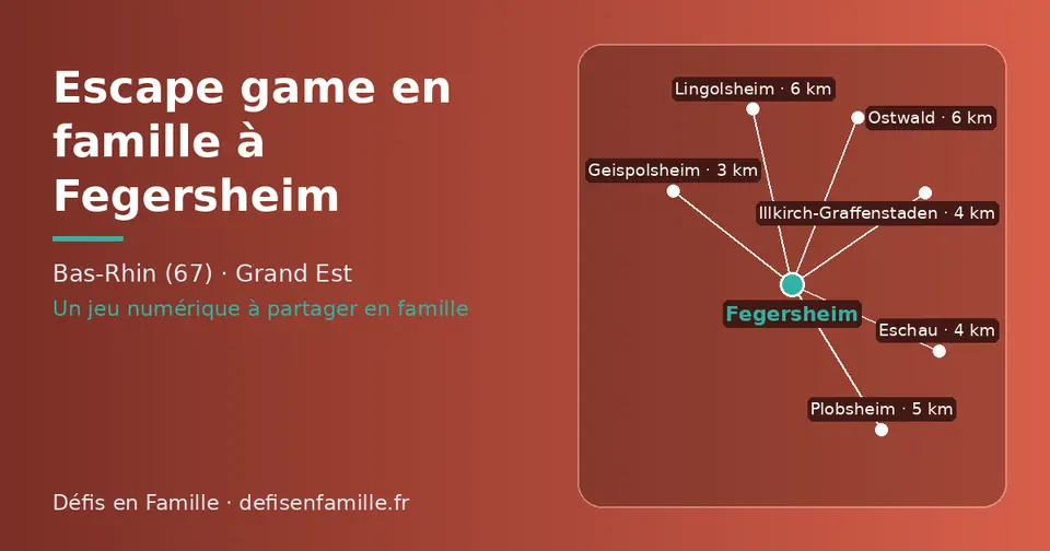 Carte schématique : Fegersheim et les communes voisines présentées sur ce site (Geispolsheim, Eschau, Illkirch-Graffenstaden, Plobsheim, Ostwald, Lingolsheim)