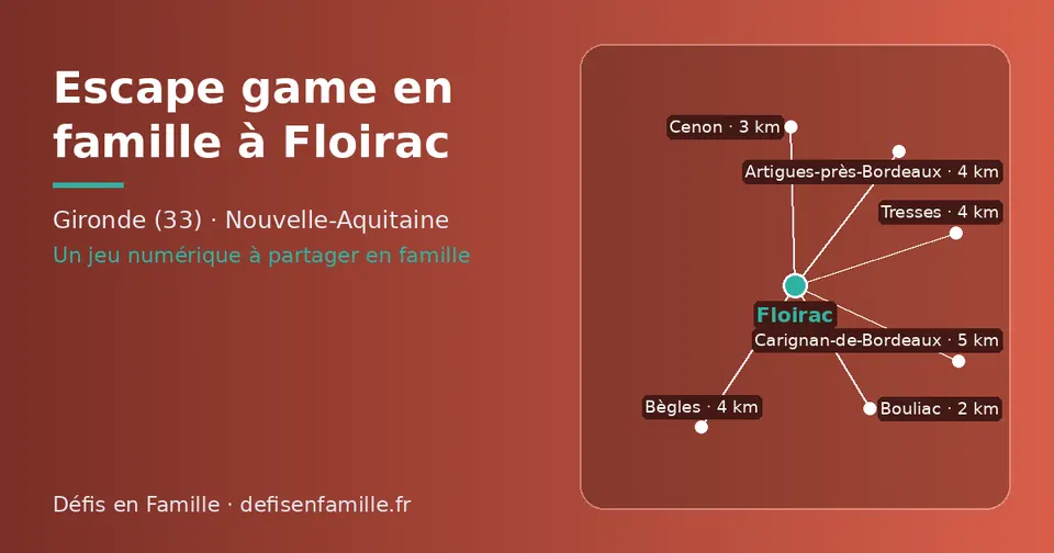 Carte schématique : Floirac et les communes voisines présentées sur ce site (Bouliac, Cenon, Bègles, Artigues-près-Bordeaux, Tresses, Carignan-de-Bordeaux)