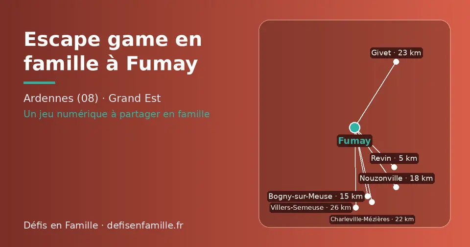 Carte schématique : Fumay et les communes voisines présentées sur ce site (Revin, Bogny-sur-Meuse, Nouzonville, Charleville-Mézières, Givet, Villers-Semeuse)