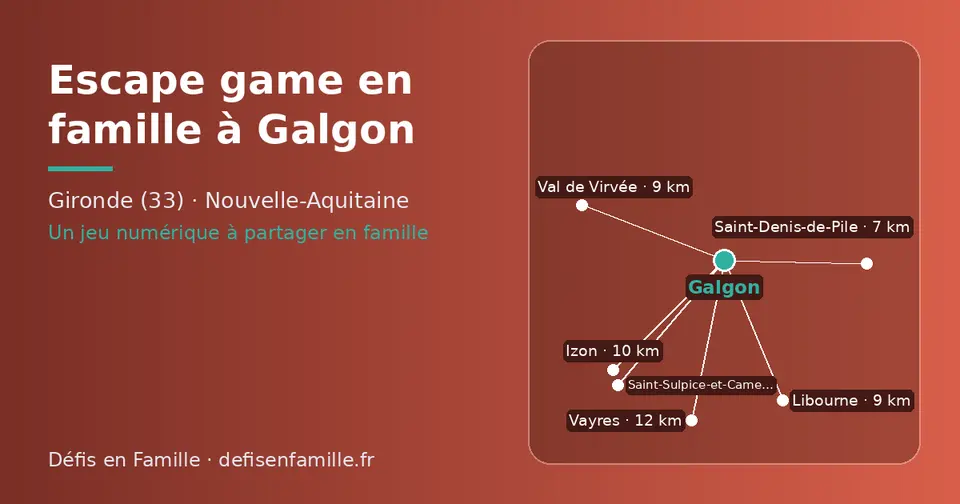 Carte schématique : Galgon et les communes voisines présentées sur ce site (Saint-Denis-de-Pile, Val de Virvée, Libourne, Izon, Vayres, Saint-Sulpice-et-Cameyrac)