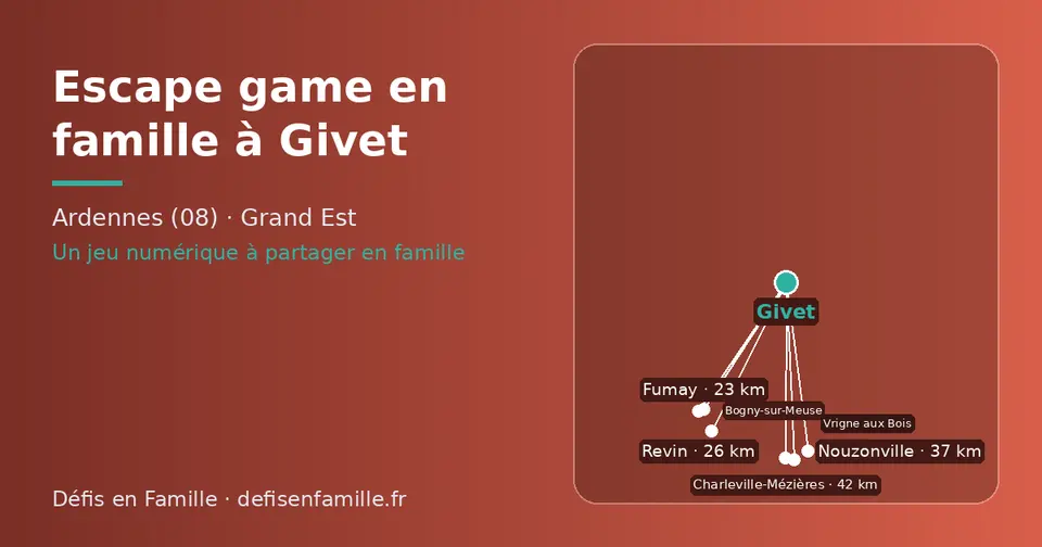Carte schématique : Givet et les communes voisines présentées sur ce site (Fumay, Revin, Bogny-sur-Meuse, Nouzonville, Charleville-Mézières, Vrigne aux Bois)
