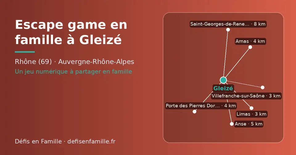 Carte schématique : Gleizé et les communes voisines présentées sur ce site (Villefranche-sur-Saône, Limas, Arnas, Porte des Pierres Dorées, Anse, Saint-Georges-de-Reneins)