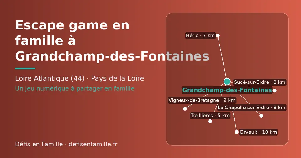 Carte schématique : Grandchamp-des-Fontaines et les communes voisines présentées sur ce site (Treillières, Héric, Sucé-sur-Erdre, La Chapelle-sur-Erdre, Vigneux-de-Bretagne, Orvault)