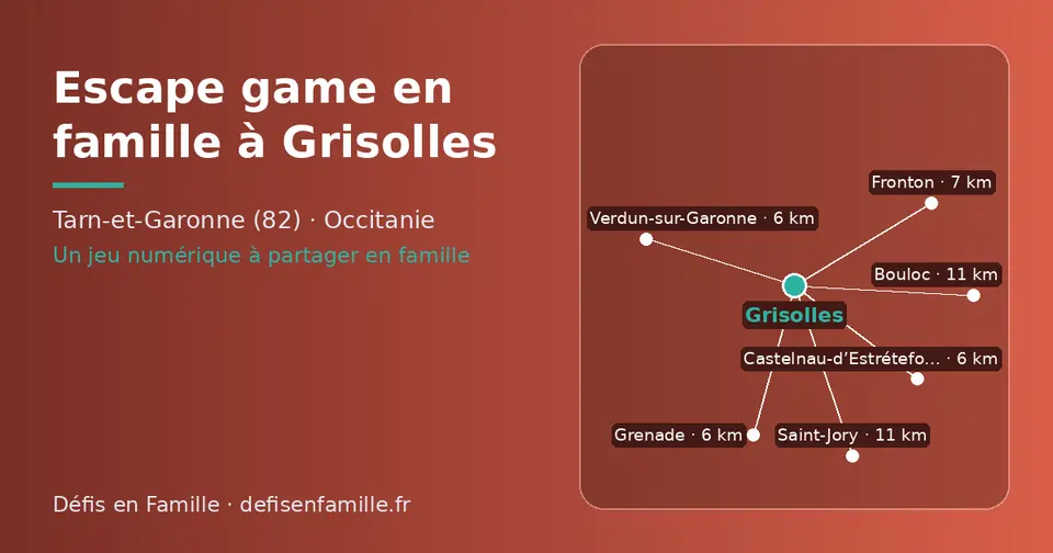 Carte schématique : Grisolles et les communes voisines présentées sur ce site (Castelnau-d’Estrétefonds, Grenade, Verdun-sur-Garonne, Fronton, Saint-Jory, Bouloc)