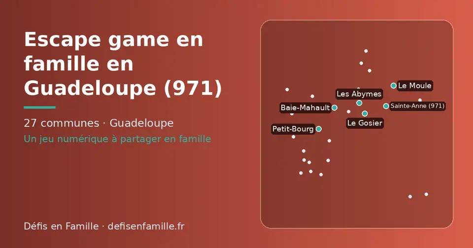 Carte schématique des 27 communes de la Guadeloupe présentées sur ce site