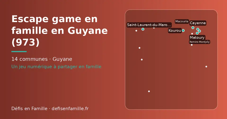 Carte schématique des 14 communes de la Guyane présentées sur ce site