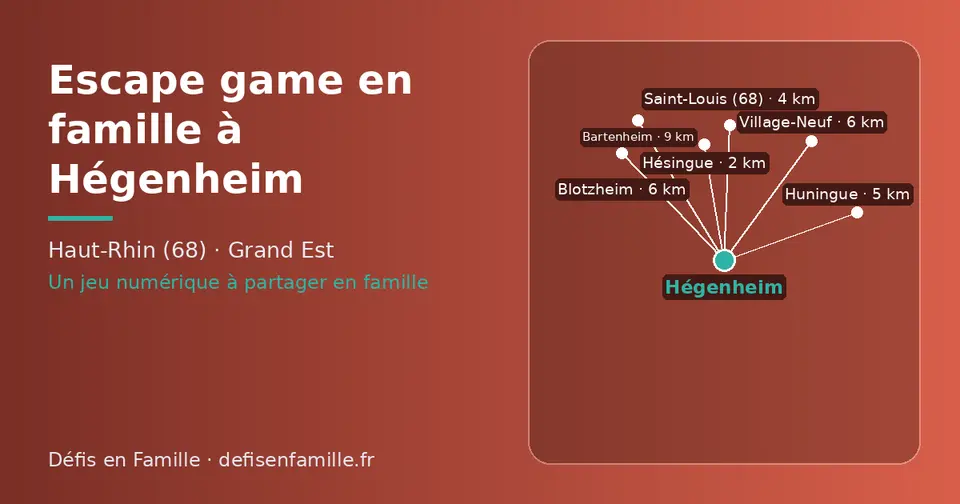Carte schématique : Hégenheim et les communes voisines présentées sur ce site (Hésingue, Saint-Louis (68), Huningue, Blotzheim, Village-Neuf, Bartenheim)