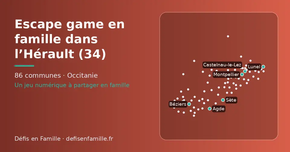 Carte schématique des 86 communes de l’Hérault présentées sur ce site