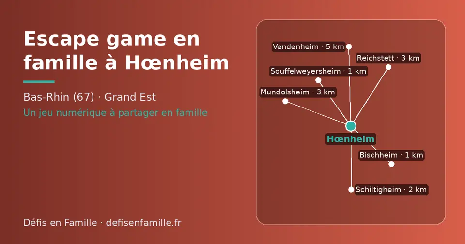 Carte schématique : Hœnheim et les communes voisines présentées sur ce site (Souffelweyersheim, Bischheim, Schiltigheim, Reichstett, Mundolsheim, Vendenheim)