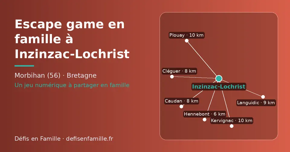 Carte schématique : Inzinzac-Lochrist et les communes voisines présentées sur ce site (Hennebont, Cléguer, Caudan, Languidic, Kervignac, Plouay)