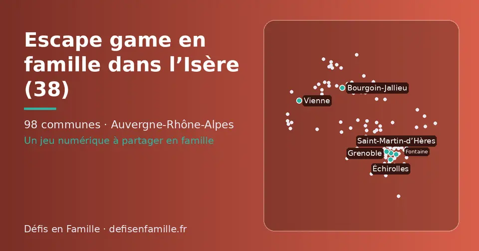 Carte schématique des 98 communes de l’Isère présentées sur ce site