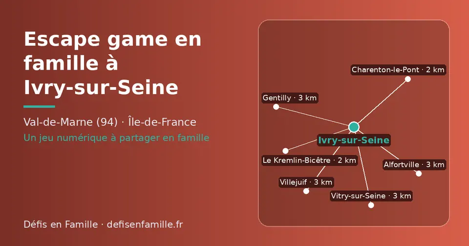 Carte schématique : Ivry-sur-Seine et les communes voisines présentées sur ce site (Charenton-le-Pont, Le Kremlin-Bicêtre, Vitry-sur-Seine, Villejuif, Alfortville, Gentilly)