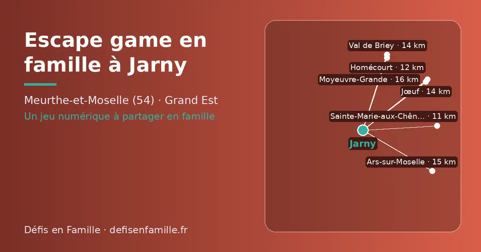 Carte schématique : Jarny et les communes voisines présentées sur ce site (Sainte-Marie-aux-Chênes, Homécourt, Jœuf, Val de Briey, Ars-sur-Moselle, Moyeuvre-Grande)