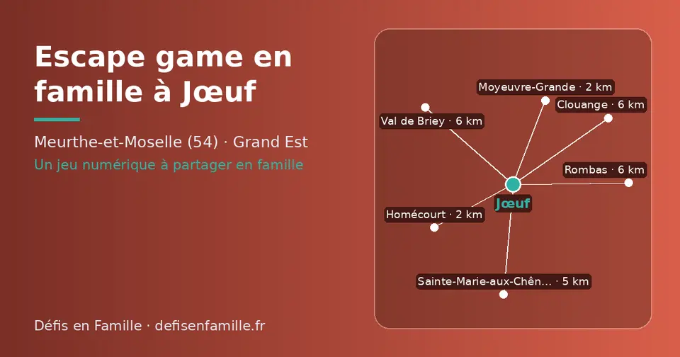 Carte schématique : Jœuf et les communes voisines présentées sur ce site (Homécourt, Moyeuvre-Grande, Sainte-Marie-aux-Chênes, Rombas, Val de Briey, Clouange)