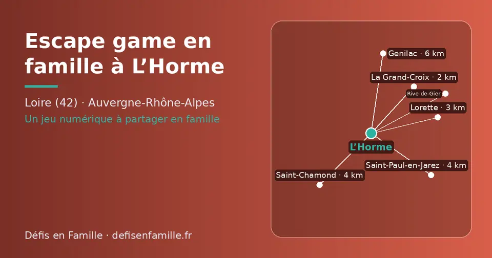Carte schématique : L’Horme et les communes voisines présentées sur ce site (La Grand-Croix, Lorette, Saint-Chamond, Saint-Paul-en-Jarez, Genilac, Rive-de-Gier)