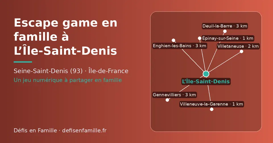 Carte schématique : L’Île-Saint-Denis et les communes voisines présentées sur ce site (Épinay-sur-Seine, Villeneuve-la-Garenne, Villetaneuse, Deuil-la-Barre, Gennevilliers, Enghien-les-Bains)