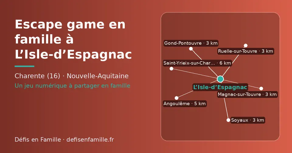 Carte schématique : L’Isle-d’Espagnac et les communes voisines présentées sur ce site (Soyaux, Magnac-sur-Touvre, Gond-Pontouvre, Ruelle-sur-Touvre, Angoulême, Saint-Yrieix-sur-Charente)