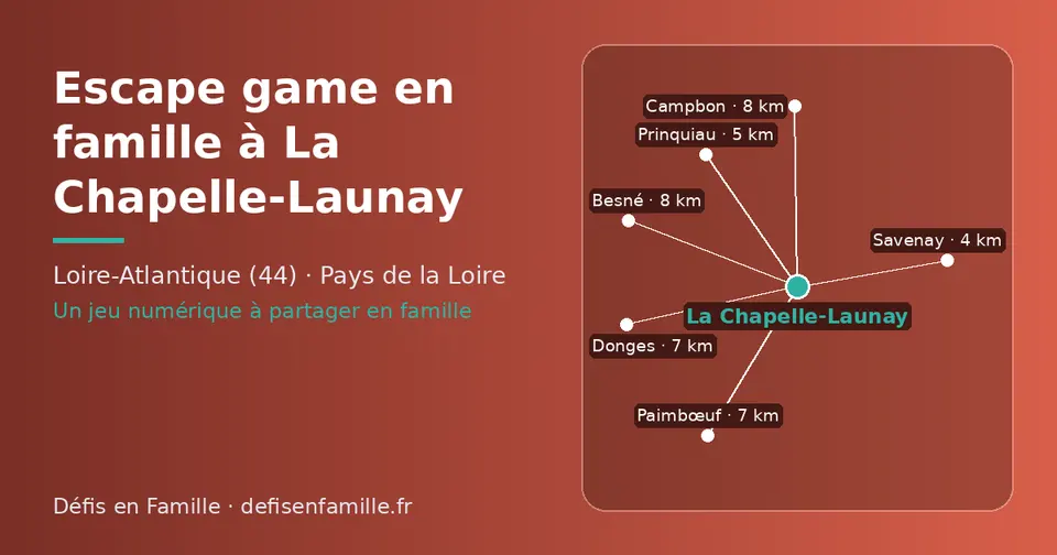 Carte schématique : La Chapelle-Launay et les communes voisines présentées sur ce site (Savenay, Prinquiau, Donges, Paimbœuf, Campbon, Besné)