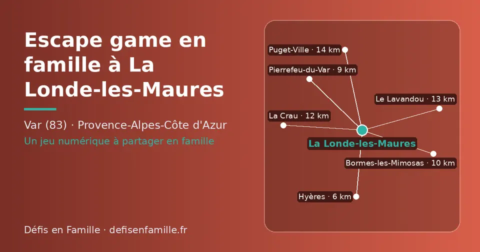 Carte schématique : La Londe-les-Maures et les communes voisines présentées sur ce site (Hyères, Pierrefeu-du-Var, Bormes-les-Mimosas, La Crau, Le Lavandou, Puget-Ville)