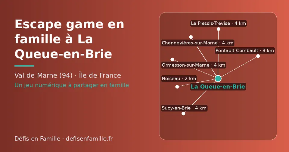Carte schématique : La Queue-en-Brie et les communes voisines présentées sur ce site (Noiseau, Pontault-Combault, Le Plessis-Trévise, Chennevières-sur-Marne, Sucy-en-Brie, Ormesson-sur-Marne)