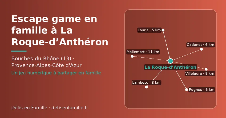 Carte schématique : La Roque-d’Anthéron et les communes voisines présentées sur ce site (Lauris, Cadenet, Rognes, Lambesc, Villelaure, Mallemort)