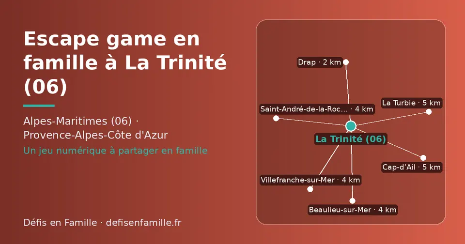 Carte schématique : La Trinité (06) et les communes voisines présentées sur ce site (Drap, Beaulieu-sur-Mer, Villefranche-sur-Mer, Saint-André-de-la-Roche, La Turbie, Cap-d’Ail)