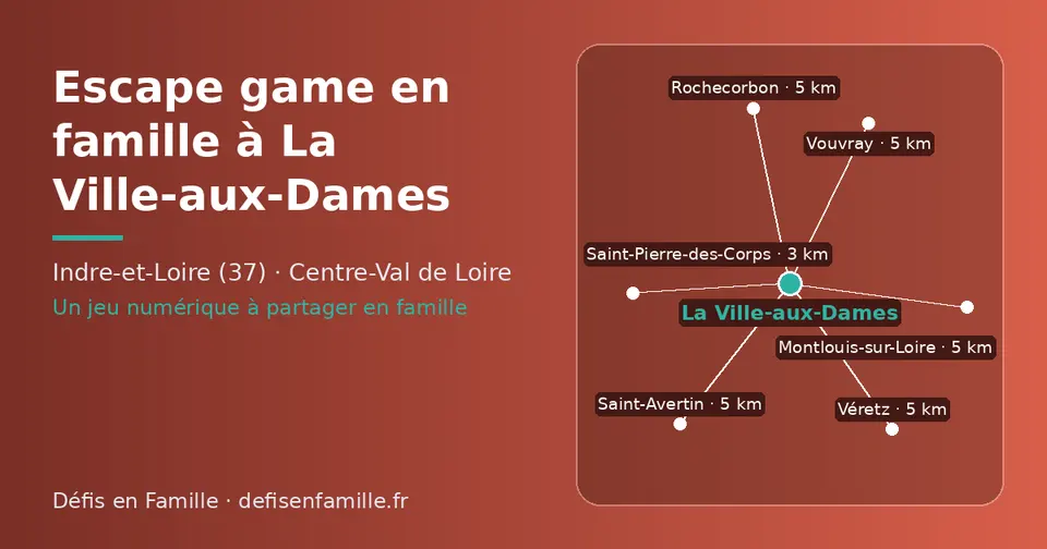 Carte schématique : La Ville-aux-Dames et les communes voisines présentées sur ce site (Saint-Pierre-des-Corps, Saint-Avertin, Rochecorbon, Vouvray, Montlouis-sur-Loire, Véretz)