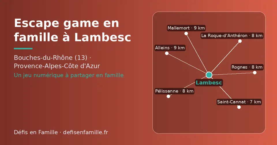 Carte schématique : Lambesc et les communes voisines présentées sur ce site (Saint-Cannat, Pélissanne, La Roque-d’Anthéron, Rognes, Mallemort, Alleins)