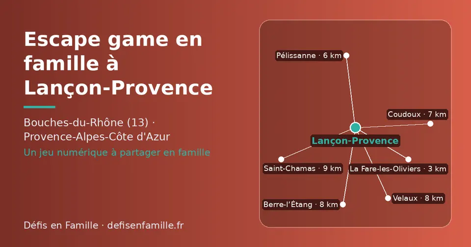 Carte schématique : Lançon-Provence et les communes voisines présentées sur ce site (La Fare-les-Oliviers, Pélissanne, Coudoux, Velaux, Berre-l’Étang, Saint-Chamas)