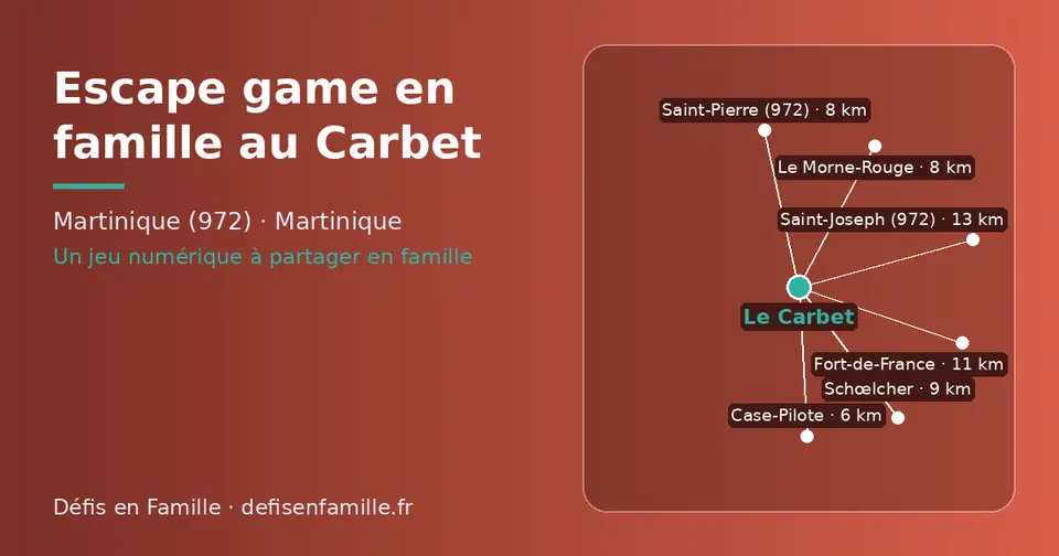 Carte schématique : Le Carbet et les communes voisines présentées sur ce site (Case-Pilote, Saint-Pierre (972), Le Morne-Rouge, Schœlcher, Fort-de-France, Saint-Joseph (972))