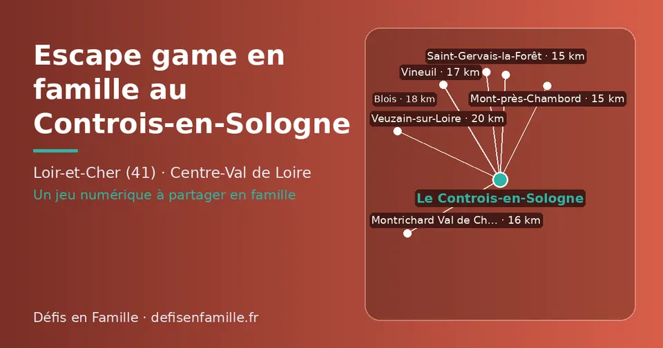 Carte schématique : Le Controis-en-Sologne et les communes voisines présentées sur ce site (Mont-près-Chambord, Saint-Gervais-la-Forêt, Montrichard Val de Cher, Vineuil, Blois, Veuzain-sur-Loire)