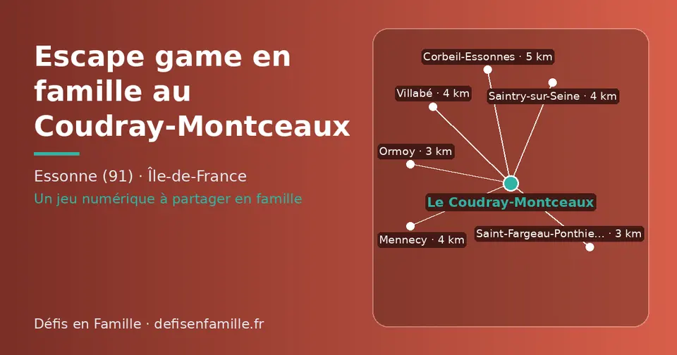 Carte schématique : Le Coudray-Montceaux et les communes voisines présentées sur ce site (Ormoy, Saint-Fargeau-Ponthierry, Saintry-sur-Seine, Mennecy, Villabé, Corbeil-Essonnes)