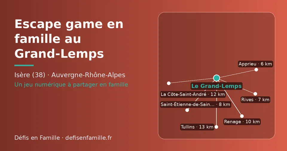 Carte schématique : Le Grand-Lemps et les communes voisines présentées sur ce site (Apprieu, Rives, Saint-Étienne-de-Saint-Geoirs, Renage, La Côte-Saint-André, Tullins)