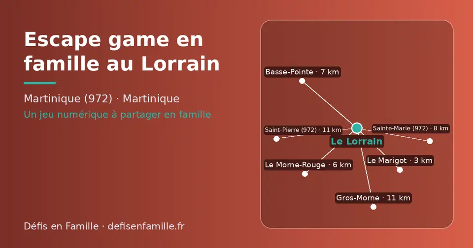Carte schématique : Le Lorrain et les communes voisines présentées sur ce site (Le Marigot, Le Morne-Rouge, Basse-Pointe, Sainte-Marie (972), Saint-Pierre (972), Gros-Morne)