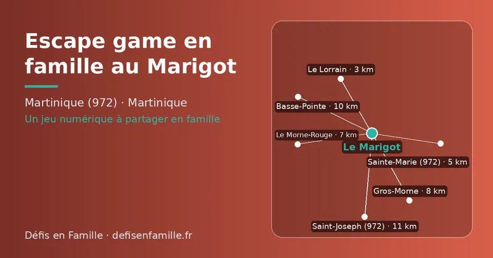 Carte schématique : Le Marigot et les communes voisines présentées sur ce site (Le Lorrain, Sainte-Marie (972), Le Morne-Rouge, Gros-Morne, Basse-Pointe, Saint-Joseph (972))